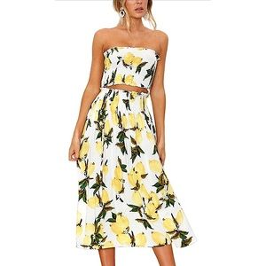 🍋 Floral Crop Top Maxi Skirt Set